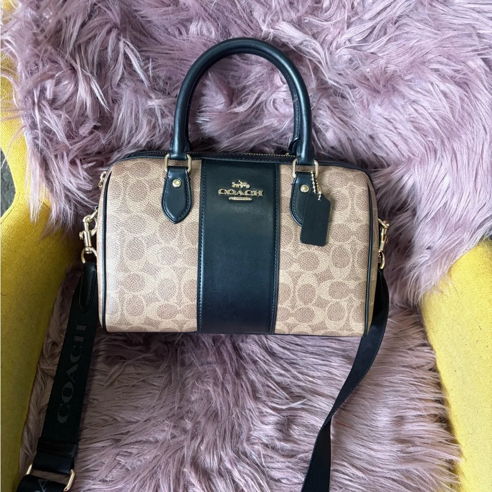 Coach Signature Tan and Black Satchel - Picture 2 of 10